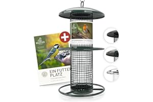 wildtier liebe Vogelfutterspender 26cm, Grün - Erdnussfutterspender aus rostfreiem Metall, Vogel Futterstation, Futtersäule, Nüsse Erdnüsse, Wildvögel Futtersilo