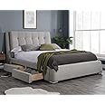 Fabric Storage Bed, Happy Beds Mayfair Grey Upholstered Modern 4 Drawers Storage Bed - 5ft UK King (150 x 200 cm) Frame Only