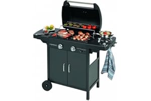 Campingaz 2 Series D Barbecue a Gas Serie 2 Classic EXS Vario a 2 fuochi, Potenza 7,5 kW, Griglia e Piastra in ghisa, 1 Tavolo Laterale, 10 Litri, Nero/Grigio