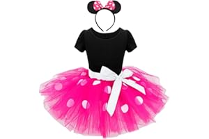 Lito Angels kostium Minnie kostium kostium na mysz, uszy, kokardka, obręcz do włosów dla dzieci, dziewczynek, Halloween, przyjęcie urodzinowe, mini kropki, tiulowa spódnica, gorąca