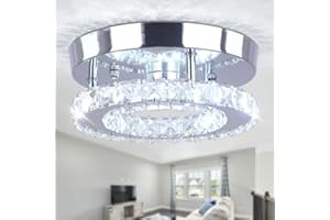 Cainjiazh Mini Crystal Chandelier - Led Semi Flush Mount Lighting for Living Room, Kitchen, Office, Bedroom & Dining Room (Cool White)