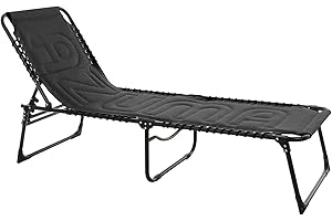 Azuma Sun Lounger Garden Furniture Black Padded Garden Seat Folding Relaxer Chair Summer Patio Bed With Adjustable Reclining Back Rest Folds Flat Furniture Indoor Outdoor Holiday Sunshine Pool Side