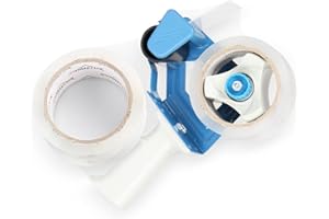 HOMELUX Lot de 2 rouleaux de ruban adhésif pour colis avec 1 dévidoir de ruban adhésif robuste - Transparent - 66 m x 50 mm - Pour emballage, expédition et déménagement - Ruban adhésif avec dérouleur