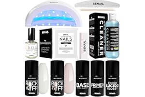 BENAIL PROFESSIONAL Kit Semipermanente Unghie Professionale, Kit Ricostruzione Unghie Gel Completo, Lampada Uv Led 48w, Smalto Unghie Primer, Base & Top Coat Semipermanente (Lattiginoso)