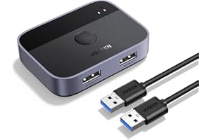 UGREEN Switch USB 3.0 5Gbps Commutateur KVM Ports pour 2 PC Entrées 2 Sorties Aluminium pour Clavier Souris Disque Dur Externe Imprimante Scanner Câbles Inclus