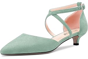 HEUIVZAR Mujer Gatito Heel Pumps Puntiaguada Punta Bajos Heel Sandalias Cross Strappy Correa Tobillo Sandalias Ante Dress Zapatos 3.5 CM