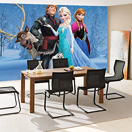 Vlies Fototapete PREMIUM PLUS Wand Foto Tapete Wand Bild Vliestapete – Kindertapete Anna Elsa Kristoff Olaf Schnee Bäume – no. 1971, Größe: 368 x 254 cm Vlies - 8