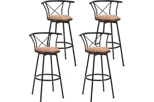 MEUBLE COSY Lot de 4 Tabourets de Bar Chaises Vintage pivotant sur 360° avec Dossier et Repose-Pieds Siège de 75,5 cm de Haut Style Industriel Marron 40x56,5x99,5cm Hailey 29 4PCS