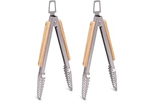 Dropkick Your Old Tongs, GRILLHOGS 9-Inch 2 Pack Barbecue Tongs Are the Only Equipment That Can Handle Your Massive Meat, Stainless Steel + Oak Wood BBQ Tongs, Premium Grill Tongs