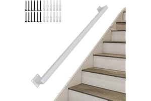 LONMRRTON Pasamanos cuadrado blanco para escaleras Pasamanos de barandilla de metal Barandilla de hierro galvanizado industrial antideslizante, montaje en pared barandilla de escalera para interior y exterior (