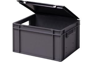 1a-TopStore Stabile Profi Aufbewahrungsbox Stapelbox Eurobox Stapelkiste mit Deckel, Kunststoffkiste lieferbar in 5 Farben und 21 Größen für Industrie, Gewerbe, Haushalt (grau, 40x30x22 cm)