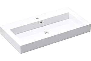 Mai & Mai Lavabo sobre Encimera Baño Lavabo | Rectangular | Blanco | Mármol Fundido | 90x48x12cm | con Rebosadero y Orificio para Grifo | Colossum18