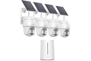 COOAU 4MP Kit de cámara vigilancia WiFi Exterior bateria con Panel Solar, 2.5K QHD, cámara de Seguridad inalámbrica 4+1 con Memoria Local de 64 GB, 360°, visión Nocturna, PIR detección, Alexa