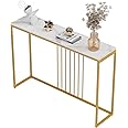 FATIVO Slim Console Table Hallway Unit: White Marble Top Consoles Desk Long 120cm High Gloss Sintered Stone Marbles Effect and Gold Frame Narrow Tall Modern Sofa Side Tables Entrance Living Room