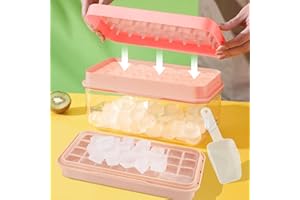 FABAODAY Eiswürfelbehälter mit Deckel,Eiswürfelform mit Deckel und Behälter für Cocktails, Whisky,Tee, Kaffee,alle Eiswürfel in einer Sekunde freigeben, Wiederverwendbare 48 Ice Cube Tray-Rosa