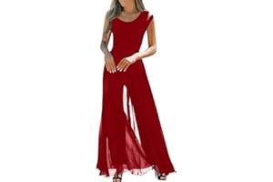 RMBLYfeiye Jumpsuit Damen Lang Rundhals Schulterfrei Jumpsuit Elegant Für Hochzeit Hohe Taille Mesh Cover Jumpsuit Mit Geradem Bein Hosenanzug Damen Business Hosenanzug Damen Festlich Hochzeit