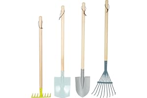 Small Foot Set di attrezzi da giardino in legno e metallo, giocattolo per bambini dai 3 anni, in colori moderni, 12389 Toys