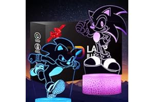 LIKOHEE Veilleuse 3D Sonic Anime - Lampe à illusion LED 2 motifs et 16 couleurs changeantes Lampe de table avec télécommande, cadeaux d'anniversaire créatifs pour garçons filles…