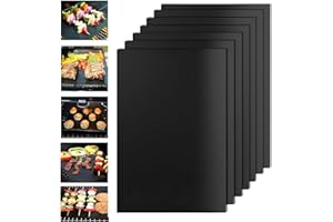 KATLKIU Alfombrillas BBQ 40x30 cm – 7 Piezas, Antiadherentes, Resistentes al Calor, Reutilizables, Recortables, Ideales para Barbacoa de Gas, Carbón, Eléctrica y Horno
