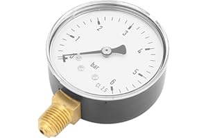 VIAGASAFAMIDO Manometr, 1/4 NPT Manometr Hydrauliczny Powietrza 0-6bar Manometr do Montażu Bocznego do Wody, Olej Powietrzny, średnica Instrumentu 6 Cm, Manometry