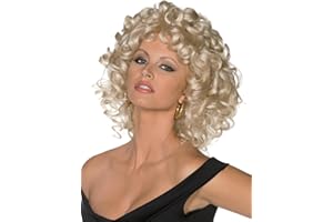 Smiffys Grease Sandy Last Scene Wig in Blonde for Adults, Curly and Pre-Styled, Officially Licensed, Perfect for Matching Group Outfits in Music-Themed Fancy Dress Events Halloween