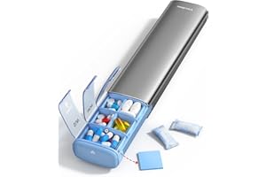 Vaydeer Pilulier hebdomadaire 7 jours (prise en charge 2 fois par jour), pilulier de voyage en métal, grande capacité pour le quotidien, jolie boîte à pilules pour suppléments, pilules, vitamines et