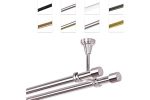 MDEKOR Bastone Per Tende 240 cm, Doppio, Acciaio Inox, Montato A Soffitto