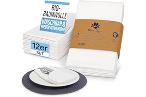 ‎MON BIJOU 12er Set Stoffservietten Weiß – 100 % GOTS Bio-Baumwolle – Waschbare Baumwollservietten 45x45 cm – Edle Servietten Stoff für Dinner, Hochzeit, Taufe, Weihnachten & nachhaltige Tischdeko