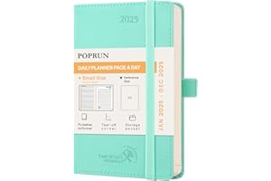POPRUN Agenda 2025 Dia Por Pagina Pequeña Diaria 12 Meses 16 x 10,5 cm con Tapa Blanda, Bolsillo Interior, 70 GSM Papel EU, Verde