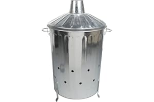 EASYSHOPPING Small Medium Large 15L 60L 90L Litre Metal Galvanised Garden Incinerator Fire Bin Burning Leaves Paper Wood Rubbish Dustbin Made in U. K. (Large 90L INC)