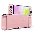 RHOTALL 3 in 1 Protective Pink Case Cover for Nintendo Switch OLED, Dockable Case for Nintendo Switch OLED and Joy Con Controller with Grip Cover Shock-Absorption and Anti-Scratch Design (Pink)