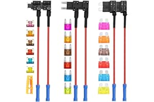 Aiqeer 6 Sztuk 12V / 24V Zestaw Uchwyt Bezpiecznika, Kran Bezpiecznika Samochodowego z Przewodem 16 AWG, Bezpłatne 18 Sztuk Płaskich Bezpieczników i Ściągacz Bezpieczników (Terminal Zaciskany)
