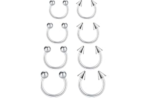 Funseedrr 8pcs Horseshoe Nose Lip Labret Ring Stainless Steel 16G 6/8/10/12mm Hoop Septum Tragus Helix Cartilage Earring Piercing Jewellery