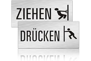 Andchi 2tlg. Türschilder Ziehen Drücken Aluminium Schilder Edelstahloptik 70 * 160 * 0.85mm (Deutsch DZ)