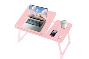 HOBUBU Laptop Bed Table,Laptop Stand with Adjustable Height Angle Foldable Stand, Cup Slot and Non-Slip Table Lag Pod and Off Baffle,Laptop Tray for Bed Sofa Netebook Breakfast Work Study Reading Kids