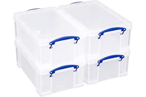 Really Useful Box Caja de almacenamiento de plástico transparente de 9 litros (paquete de 4)