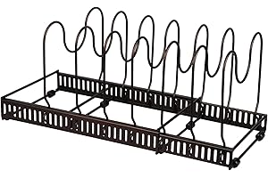 Kinsinder Porta Coperchi Pentole, Porta Coperchi Pentole Salvaspazio con 7 Scomparti Regolabili, Porta Padelle Salvaspazio per Padelle, Coperchi, Pentole e Piatti（Bronzo）