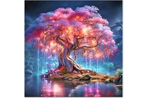 DCIDBEI Peinture Diamant 5D Arbre de Vie Neon 40x40 cm Peinture par Numéros Arbre de Vie Cerisier en Fleurs Diamond Painting Fluorescent Paillettes Arbre de Vie Fleur de Vie Perles Diamant Arbre