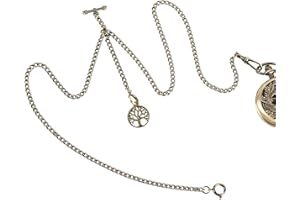 ManChDa Doppelte Albert Kette Taschenuhr, Panzerkette, 3 Haken, Antik-Beschichtung, Schild-Design, T-Stange für Männer mit Lebensbaum-Anhänger