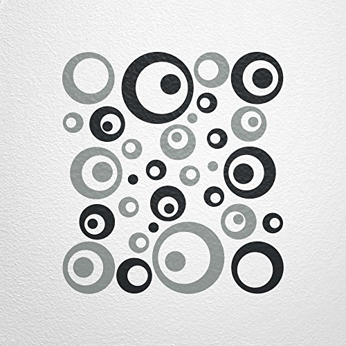 WANDfee® Wandtattoo 50 Retro Kreise AC1012001 Größe Ø 2 x 20 cm, 6 x 15 cm, 10 x 10 cm, 20 x 6 cm, 12 x 3 cm Farbe grau schwarz