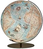 Höhe: ca. 46 cm 254071 Columbus IMPERIAL Leuchtglobus, 40 cm Kugeldurchmesser, handkaschiert, Vintage-Kartenbild mit handgezeichneten Illustrationen, messingfarbene Armatur hochglänzend