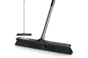 MASTERTOP Heavy Duty Garden Broom, Large Stiff Outdoor Broom with 24" Wide Brush Head, Yard Brush for Scrubbing Driveway Yard Tile Garden Warehouse Various Rough Surfaces, Sweeping Brush - Black