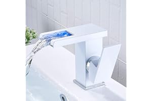 JETCLOUD Grifo de baño LED de cascada, blanco