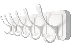 SKOLOO Garderobenleiste Holz - 44cm, Graviertes Design, Stabile Kleiderhaken Wand mit 6 Haken, zum Aufhängen von Kleidung, Mantel, Hüten, Jacken, Schals, Rucksack, Hakenleiste Holz Alles weiß