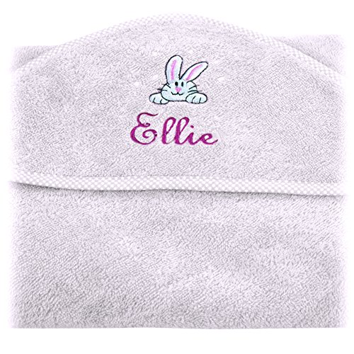 TowelsRus Personalised baby's name on our Soft Hooded Cotton Baby Wrap Towel in White 100% Cotton, 76cm x 76cm embroidered for you