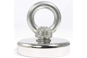 MAGNET-KAUF Aimant en néodyme – Pince plate avec écrou à bague – Aimant en pot 50 mm – 90 kg de force de traction – Œillet M8 – Aimant à œillet