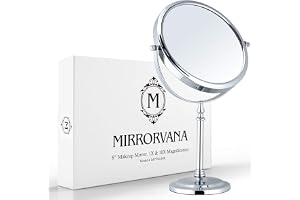 MIRRORVANA Stor 10 x förstoringsspegel på stativ för sovrum och badrum, klassisk fristående rund bordsspegel med dubbelsidig