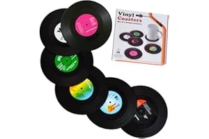 JIEXI 6pcs Solid Retro CD Record Vinyl Coasters Mat for Home/Bar Coffee Tea Drink Use Insulate&protect furniture