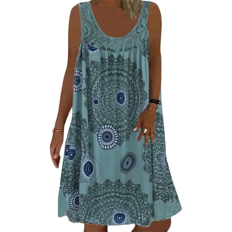 Robe D’été Femme Grande Taille – Sans Manches, Coupe A-Line – Imprimé, Longueur Genou – Pour Plage, Soirée, Décontractée