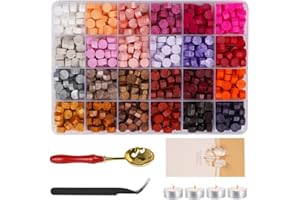 MICTER Perline di Ceralacca con 24 Colori e 600 pezzi Cera Sigillante Ottagonale con 4 Candele, 1 Cucchiaio e 1 pinzette per Inviti di Nozze, Buste, Lettere, Cartoline, Confezione Regalo-5